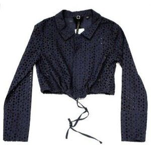 $145 POLECI Cropped JACKET Top BLUE Upper TIE Waist SHORT Holed FLORAL Cotton